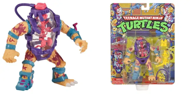 Imagen a la izquierda de la figura original de Mutagen Man y a la derecha su reedición en blister