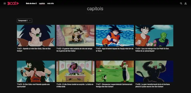 Imagen de la plataforma 3Cat con la serie de Dragon Ball