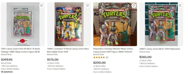 Imagen con los precios de la figura de Casey Jones original de 1989