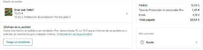 Imagen de los costes de envío para un vehículo en Vinted