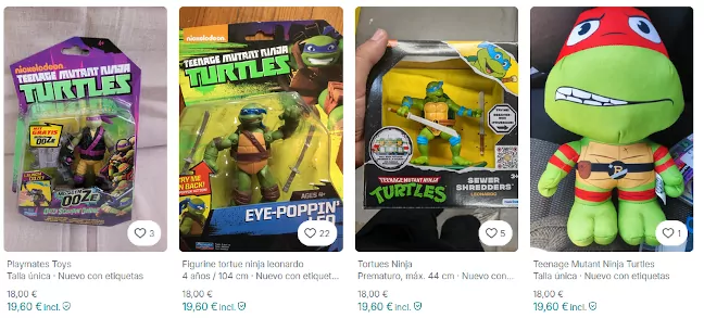 Imagen de algunas figuras modernas de Las Tortugas Ninja que se pueden encontrar en Vinted