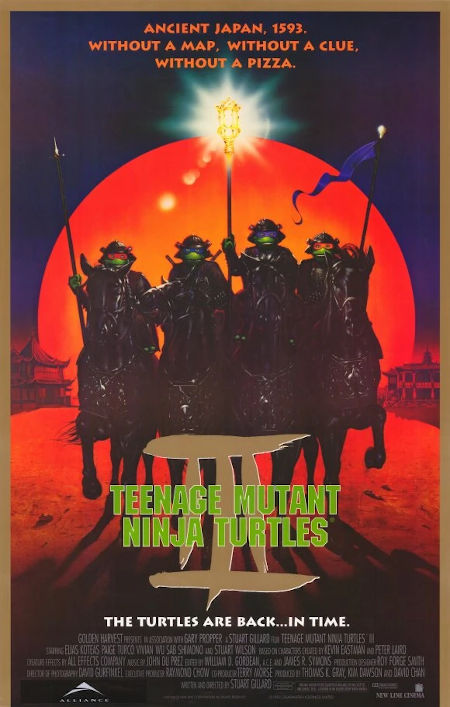 Imagen del poster que se colgó en los cines americanos para la película de Las Tortugas Ninja 3 de 1993