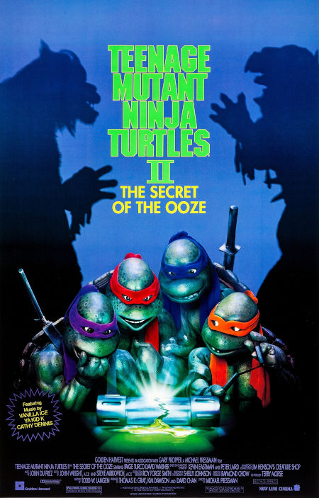 Imagen del poster que se colgó en los cines americanos para la película de Las Tortugas Ninja 2 de 1991