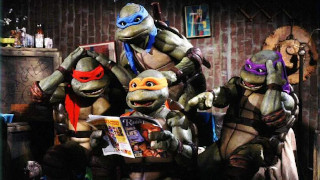 Imagen promocional de la película Las Tortugas Ninja de 1990, con las Tortugas