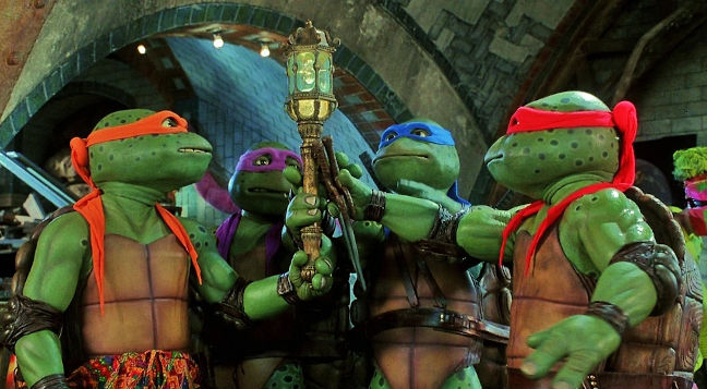 Imagen de las Tortugas Ninja en la película TMNT III de 1993
