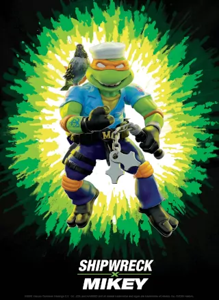 Ficha coleccionable de Michelangelo Shipwreck, de la colección Tortugas Ninja X GI Joe