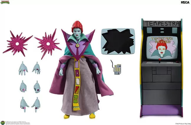 Imagen del contenido que vendrá con la figura de Tempestra de NECA