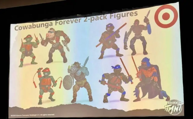 Imagen con los personajes de los packs Cowabunga Forever presentados por Playmates en la SDCC 2026